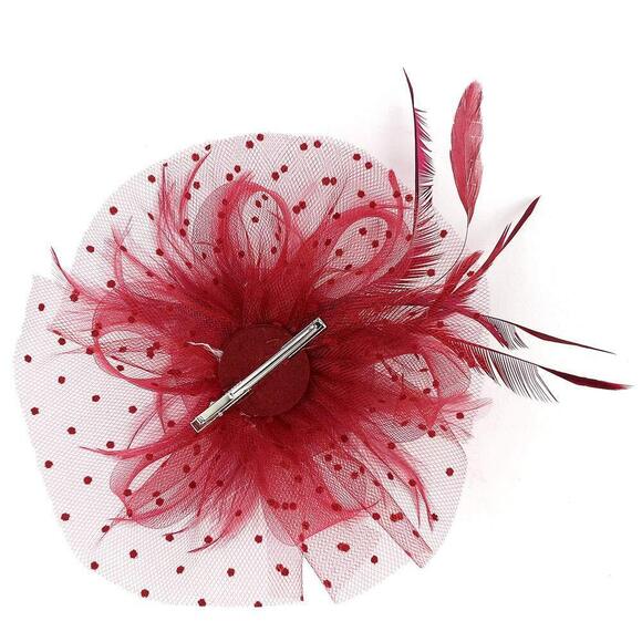 6436 1920s Women's Burgundy Fascinator Feather Kentucky Tea Party Hat - Picture 3 of 7